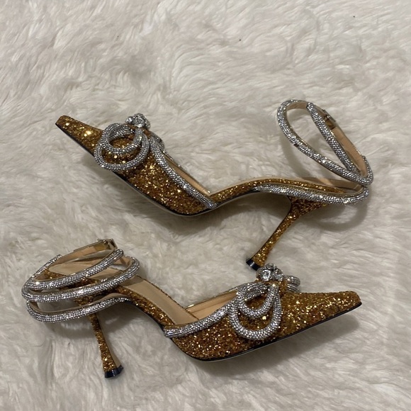 New Mach & Mach Double Bow Crystal embellished‎ glitter pump size 38.5EU - Picture 6 of 15